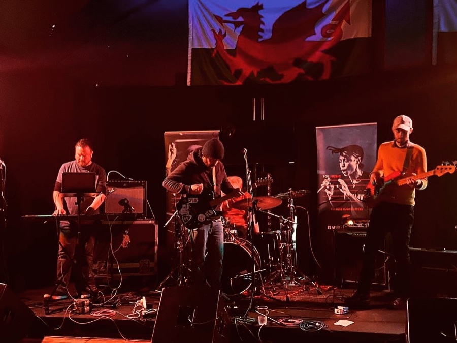 Mechanical Owl live under a Welsh flag